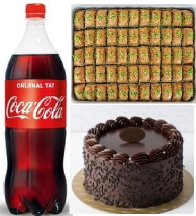 Hediye Tatlı Seti Çikolatalı Pasta Fıstıklı Baklava ve 1L Cola